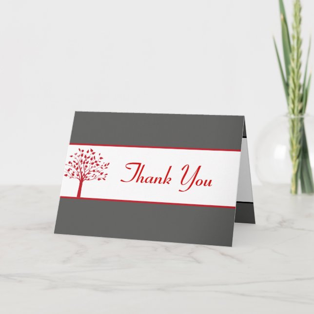 Folded Thank You Card Winter Grey/Red Tree (Front)
