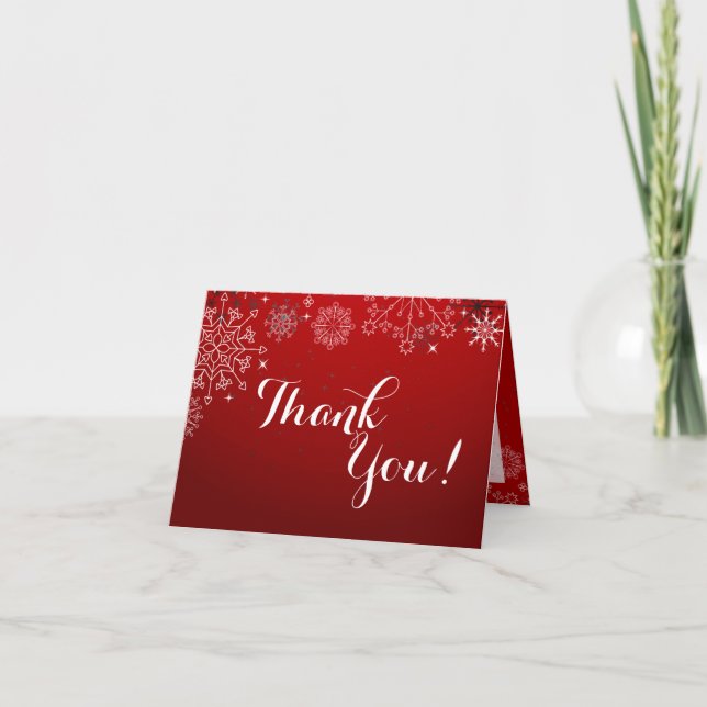 Folded Thank You Card Winter Snowflakes Snow Ice (Front)