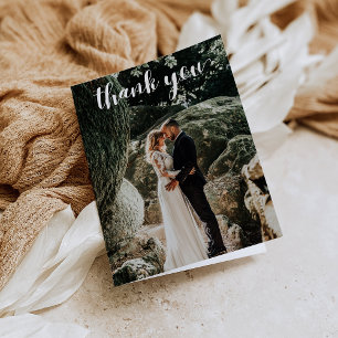 Folded Thank You Card with Photo Wedding White