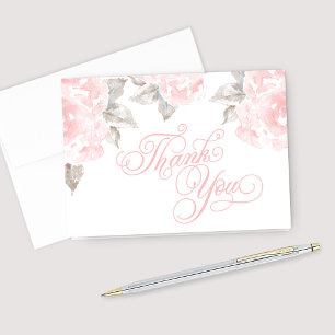 Folded Thank You Cards Pink Watercolor Roses