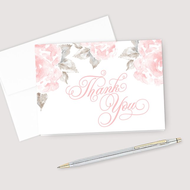 Folded Thank You Cards | Pink Watercolor Roses (Creator Uploaded)