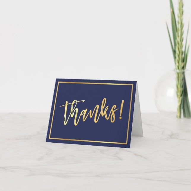 FOLDED THANKS bar mitzvah gold script navy blue Thank You Card (Front)