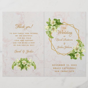 Folded Wedding Program - Marble Gold White Lilies