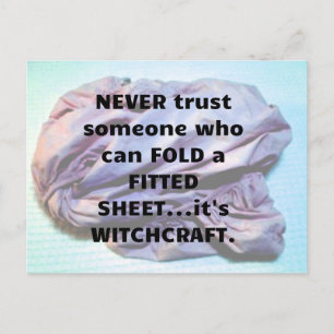 Folding a Fitted Sheet is Witchcraft postcard