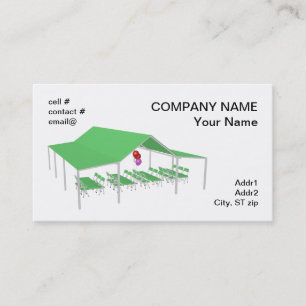 folding chair and tables with party balloons business card