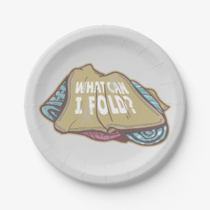 Folding clothes, laundry day paper plate