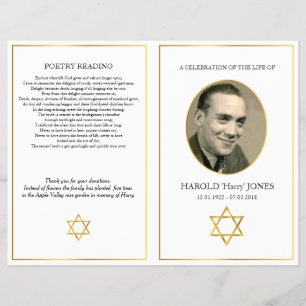 Folding funeral pamphlet, Jewish Star of David Flyer