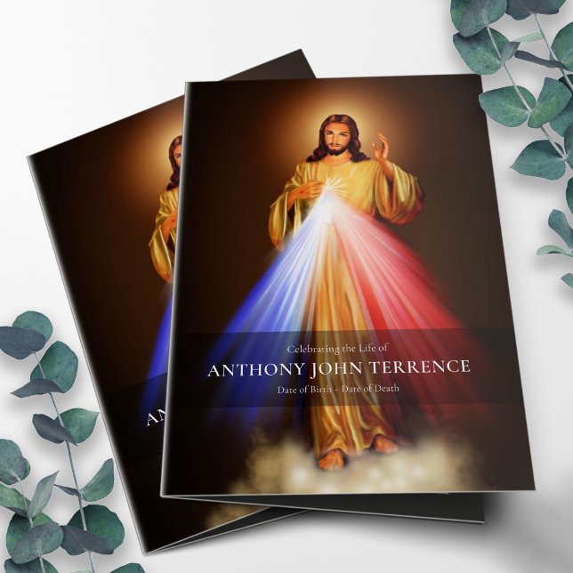 Folding Funeral Program Divine Mercy (Funeral Program Template | Funeral Order of Services Divine Mercy)