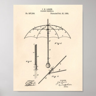 Folding Umbralla 1893 Patent Art Old Peper Poster