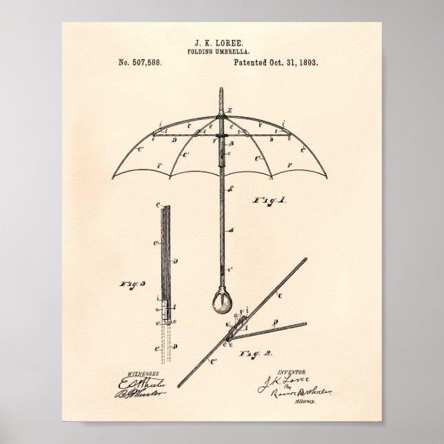 Folding Umbralla 1893 Patent Art Old Peper Poster (Front)