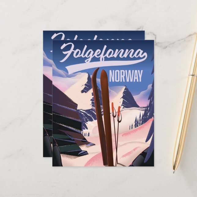 Folgefonna norway ski poster. (Front/Back In Situ)