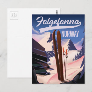 Folgefonna norway ski poster. postcard