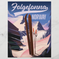 Folgefonna norway ski poster. wood wall art