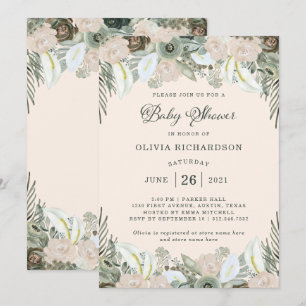 Foliage and Floral   Blush Pink Baby Shower Invitation
