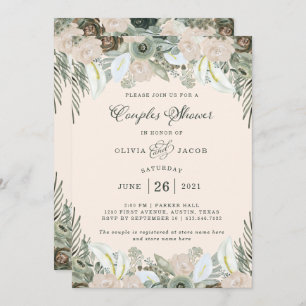 Foliage and Floral Blush Pink Couples Shower Invitation