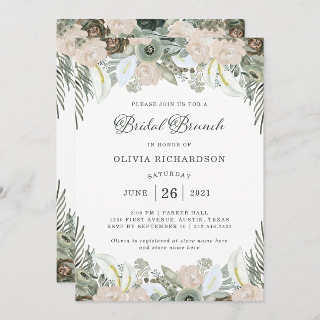 Foliage and Floral | Sage Green Bridal Brunch Invitation (Front/Back)