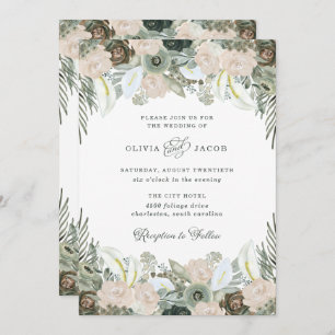 Foliage and Floral Sage Green Wedding Invitation