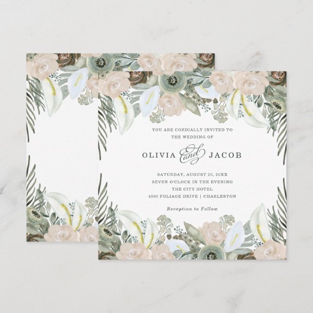 Foliage and Floral | Sage Green Wedding Invitation (Front/Back)