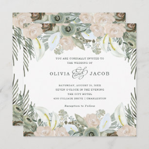 Foliage and Floral   Sage Green Wedding Invitation
