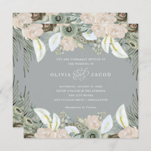 Foliage and Floral Soft Grey Wedding Invitation