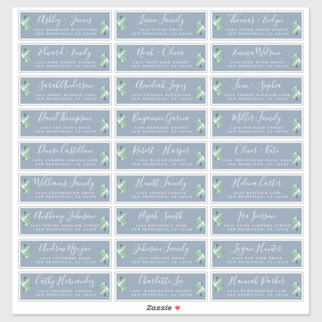 Foliage Blue Wedding Guest Address Labels (Sheet)
