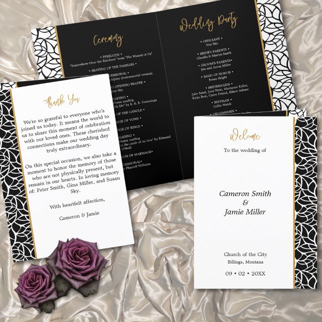 Foliage Border Wedding Day  Program (Foliage Border Wedding Day Program - Black and White Wedding Theme)