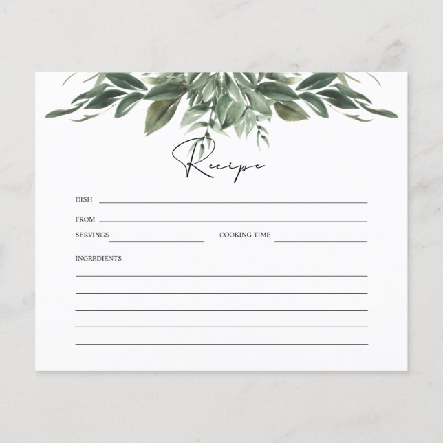 Foliage Botanical Bridal Shower Recipe Card (Front)