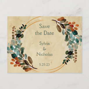 Foliage Botanical Fall Autumn Save the Dates Announcement Postcard