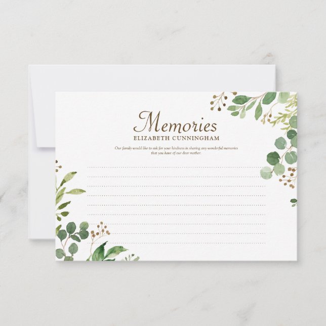 Foliage Botanicals Memories Custom Photo Memorial RSVP Card (Front)