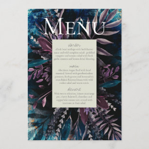 Foliage bouquet painted blues menu invitation