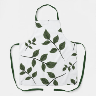 Foliage Branches with Green Leaves on White Apron