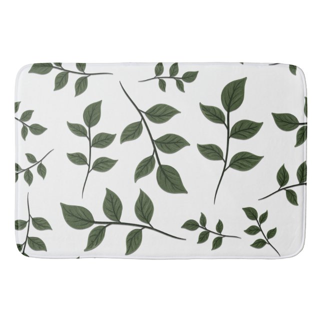 Foliage Branches with Green Leaves on White Bath Mat (Front)