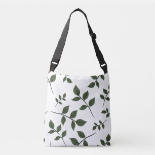 Foliage Branches with Green Leaves on White Crossbody Bag