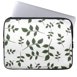 Foliage Branches with Green Leaves on White Laptop Sleeve