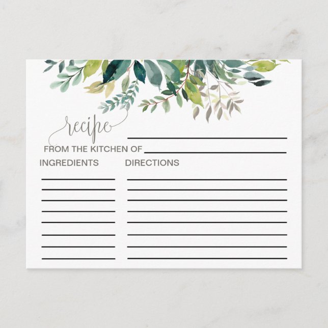 Foliage Bridal Shower Recipe Cards (Front)