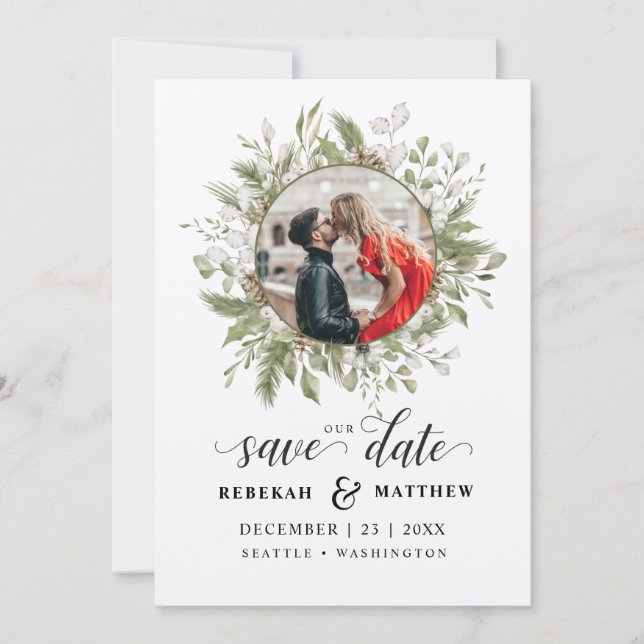 Foliage Christmas Wedding | Photo Save The Date (Front)