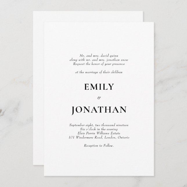 Foliage Classic simple Wedding Invitation (Front/Back)