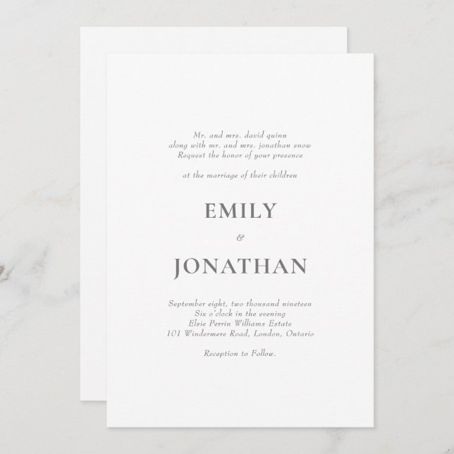 Foliage Classic simple Wedding Invitation (Front/Back)