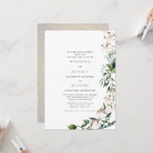 Foliage & Cotton Bride Parents Glam Wedding Invitation