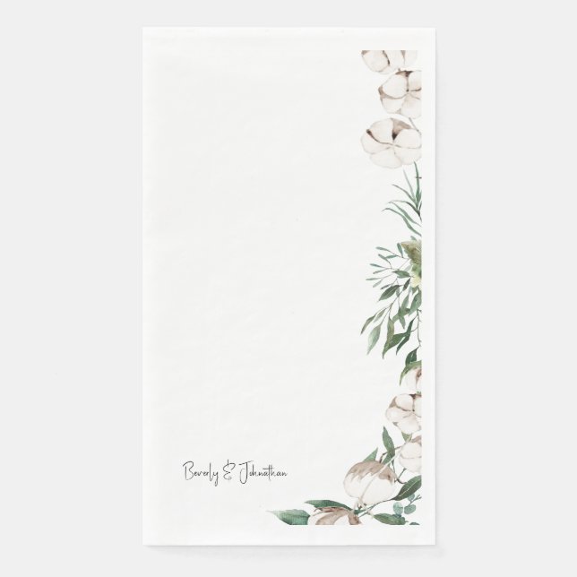 Foliage & Cotton Wedding Couple Names  Napkin (Front)
