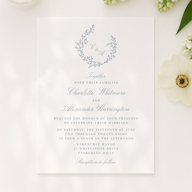 Foliage crest  Old Money Aesthetic, light blue   Invitation (Creator Uploaded)