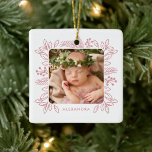 Foliage Cutout Frame   Photo Holiday Ceramic Ornament