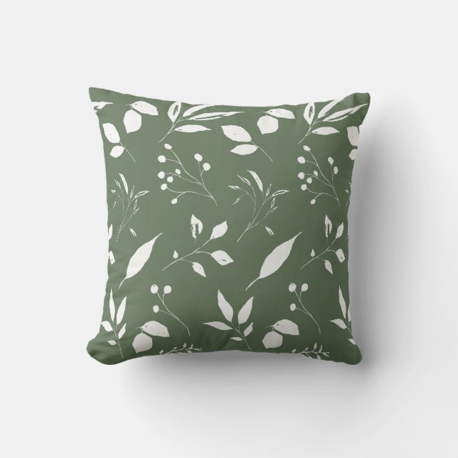 Foliage Dark Sage and White Cushion (Front)