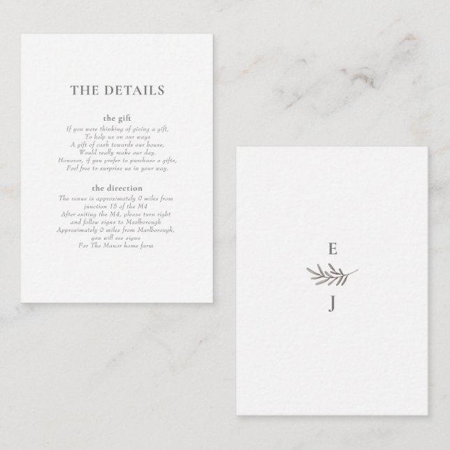Foliage Details Enclosure reception Card (Front/Back)