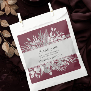 Foliage Duet Burgundy Grey Botanical Thank You Favour Bag