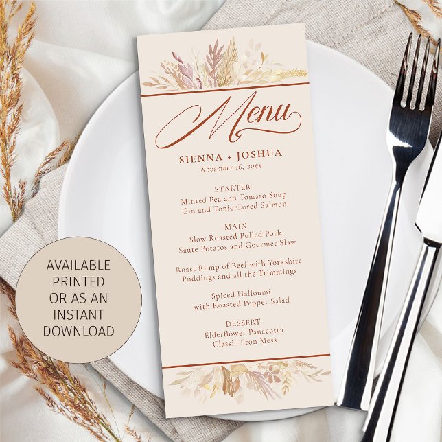 Foliage Duet Cream Botanical Wedding Menu Card (Wedding Menu with download option from Foliage Duet wedding collection by Darling & May)