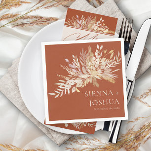 Foliage Duet Terracotta Cream Botanical Wedding Napkin