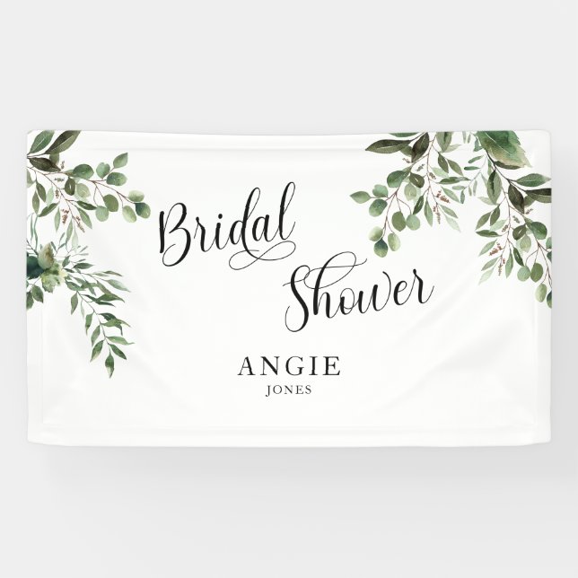  Foliage Elegant White Custom Name Bridal Shower Banner (Horizontal)