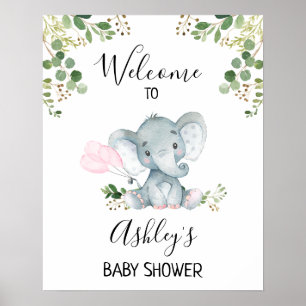 Foliage Elephant Balloons Baby Shower Welcome Sign