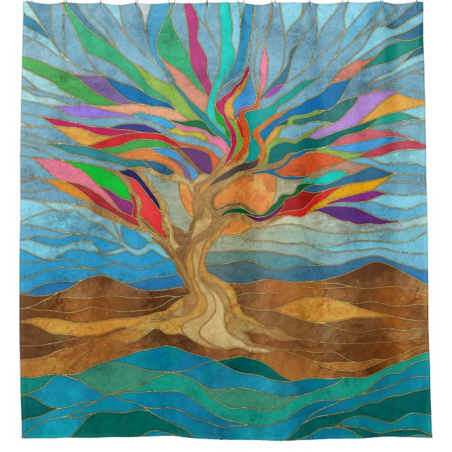 Foliage Fantasy Mosaic Tree Shower Curtain (Front)